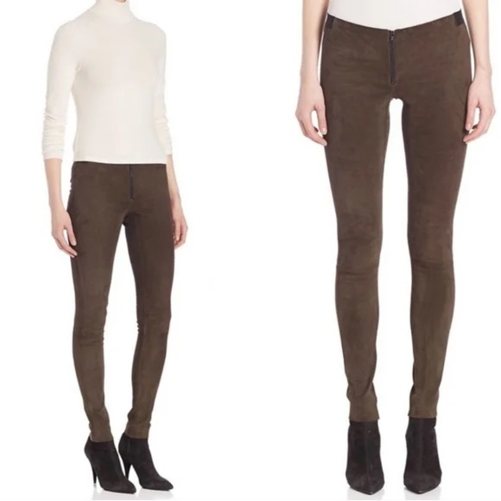 Alice + Olivia Chocolate Brown Front Zip Lambskin Legging